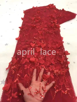 Цвят на 5 Червен висшата мода 5 ярда Bling Пайети Цвете от Тюл Завързана Кърпа за моден дизайнер / Bg -Sawing Сватба Сватбена Рокля
