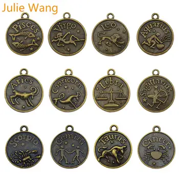 Джули Wang 12 БР. Смесени 12 Съзвездия На Зодиака Модел Висулки От Античния Бронзовата Сплав Колие Гривна Аксесоари За Бижута