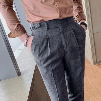 Мъжка Мода Бизнес Рокля Панталони Плътен Цвят Офис Социални Сватбени Градинска Ежедневни Облекла Костюм Панталон Slim Fit Панталони Костюм Homme