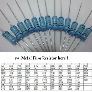Безплатна доставка на 500 броя 200R 1 W DIP Резистори Цветно пръстен 1 W 200 Ω 1% метален филмът резистор повече стойности, моля, проверете страницата