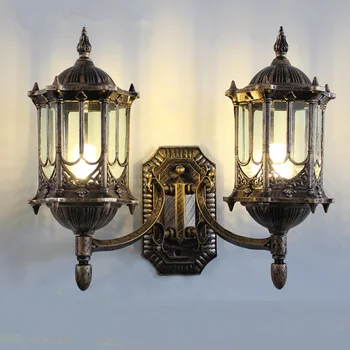 Открит светлина Европейски стил водоустойчив стенни лампи с двойна глава градинска лампа за външно осветление осветление стена za FG217