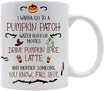 Кафеена чаша от филм на ужасите за Хелоуин, аз искам да отида на тиквен парцел, какъв ужас, напитки, Подправки, есенни чаши, Керамични новост, чаша за убийство.